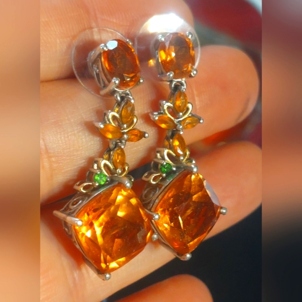 NWOT Platinum plated sterling silver citrine color drop earrings